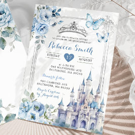 Invitación Elegante Castillo Real Plata Dusty Azul Quinceañer