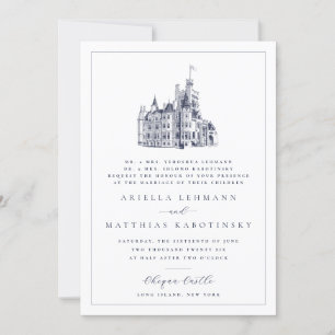 Invitación Elegante Castillo simple Boda Hebreo de doble cara