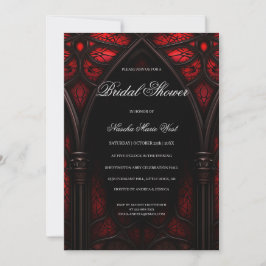 Invitación Elegante Catedral Roja y Negra Ducha Gótica Bridal
