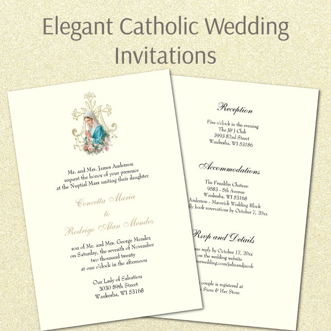Invitación Elegante católico bendecido Mary Floral Boda (Subido por el creador)
