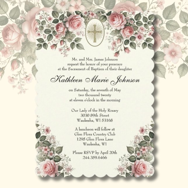 Invitación Elegante católico Boda floral y recepción (Subido por el creador)
