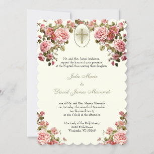 Invitación Elegante católico Boda floral y recepción
