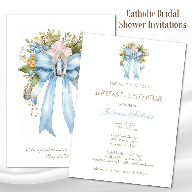 Invitación Elegante católico Bridal Shower Floral Bow (Subido por el creador)