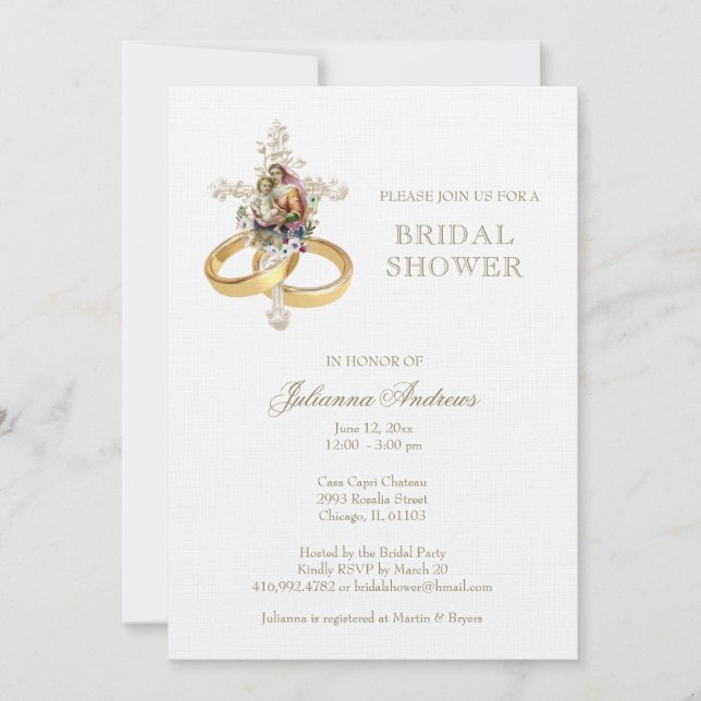 Invitación Elegante Católico Bridal Shower Floral Gold (Anverso)