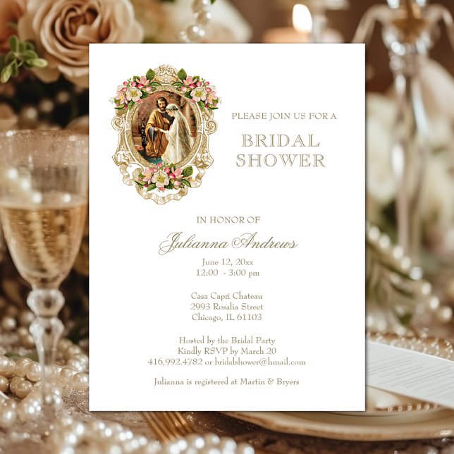 Invitación Elegante Católico Bridal Shower Floral Gold (Subido por el creador)
