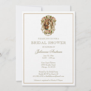 Invitación Elegante Católico Bridal Shower Gold Floral 