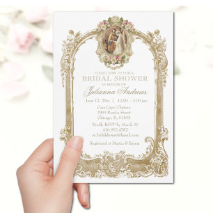 Invitación Elegante católico Bridal Shower Gold Floral Invita