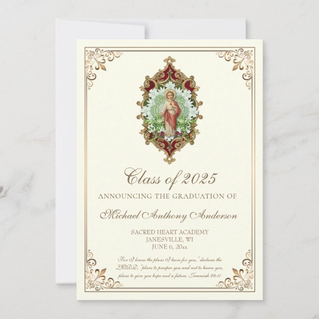 Invitación Elegante Católico Religioso Graduación de Jesús (Anverso)