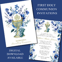 Invitación Elegante Católico Santo Comunión Floral