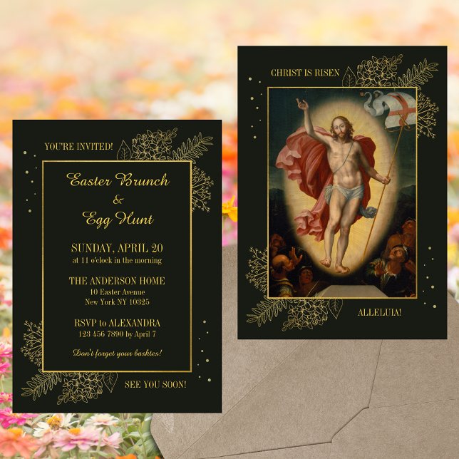 Invitación Elegante caza religiosa cristiana de huevos de bru (Elegant Religious Painting Christian Catholic Easter Resurrection Jesus Brunch Egg Hunt Invitation)