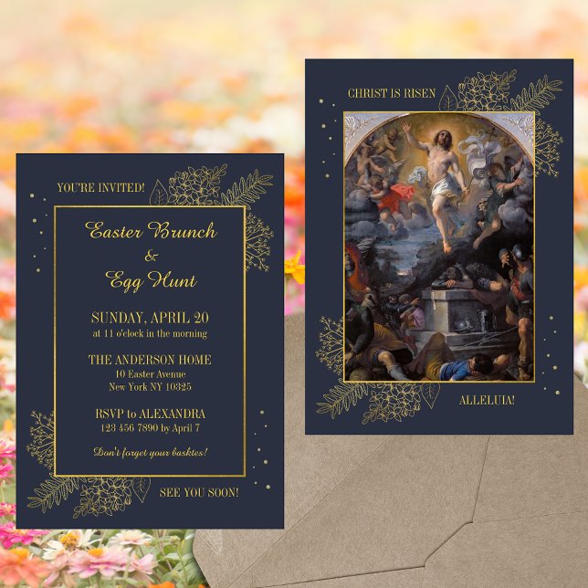 Invitación Elegante caza religiosa cristiana de huevos de bru (Baroque Elegant Religious Christian Catholic Resurrection of Jesus Easter Brunch Egg Hunt Invitation)