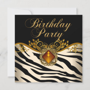 Invitación Elegante Cebra Caramel Amber Black Gold Cumpleaños