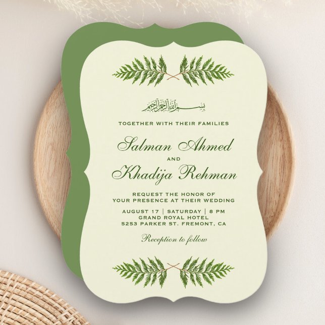Invitación Elegante cedro verde deja Boda islámico (Subido por el creador)