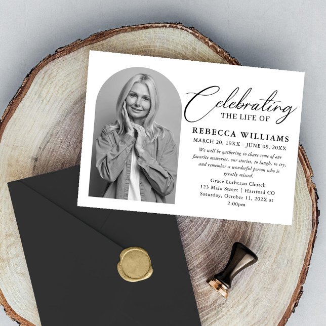 Invitación Elegante celebración caligráfica del funeral de la (Subido por el creador)