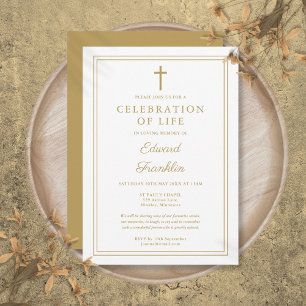 Invitación Elegante Celebración Cristiana Oro Del Funeral De 