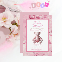 Invitación Elegante celebración de Baby Shower de tela rosa