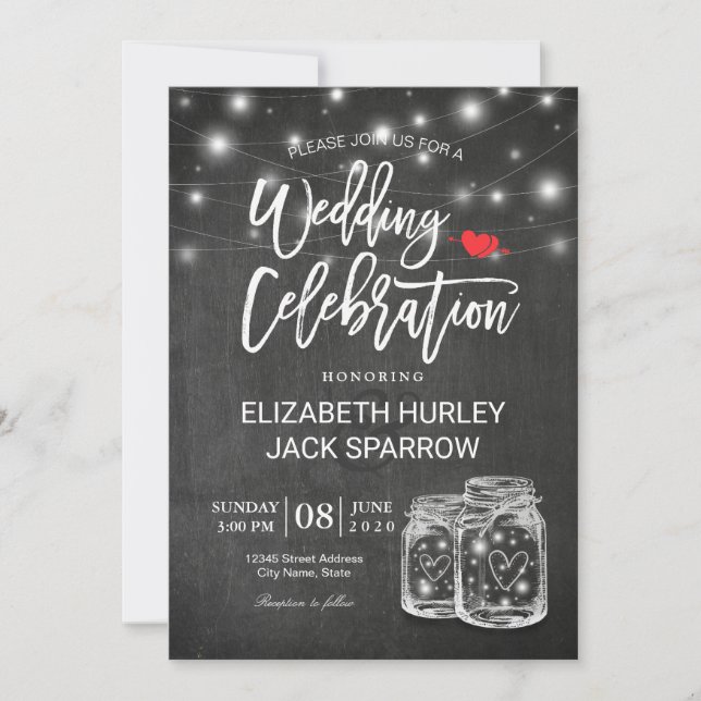 Invitación Elegante celebración de Boda elegante mason jar St (Anverso)