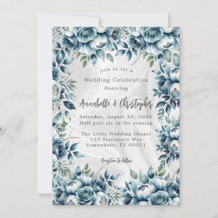 Invitación Elegante celebración de Boda Rosa de Plata Azul Du