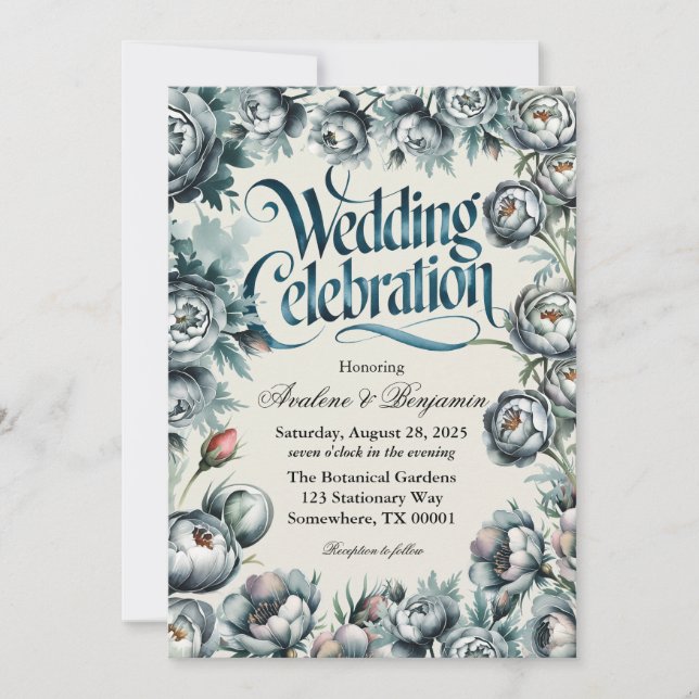 Invitación Elegante celebración de Bodas de Bouquet Verde y G (Anverso)