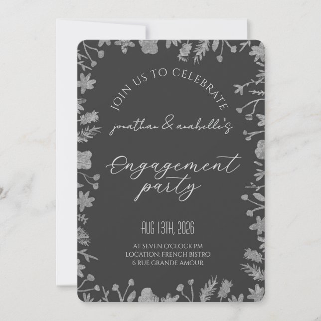 Invitación Elegante Celebración de Compromiso con Flor de Acu (Anverso)