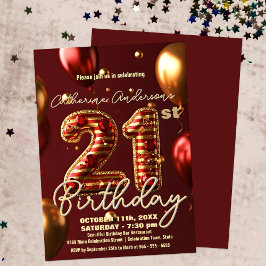 Invitación Elegante celebración de cumpleaños 21 de Borgoña y