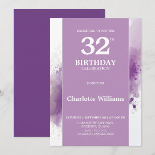 Invitación Elegante celebración de cumpleaños 32 Purple