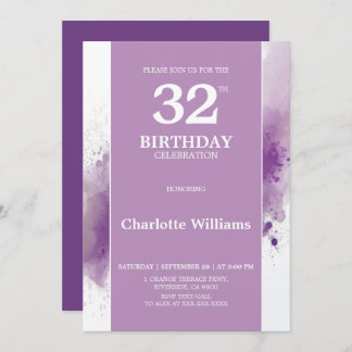 Invitación Elegante celebración de cumpleaños 32 Purple