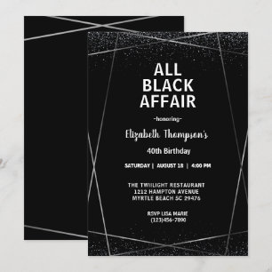 Invitación Elegante celebración de cumpleaños 40 de All Black