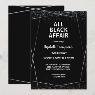 Invitación Elegante celebración de cumpleaños 40 de All Black