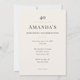 Invitación Elegante Celebración de Cumpleaños 40 Minimalista
