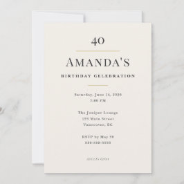 Invitación Elegante Celebración de Cumpleaños 40 Minimalista