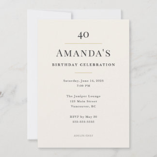 Invitación Elegante Celebración de Cumpleaños 40 Minimalista