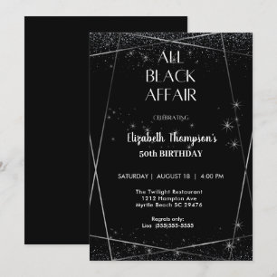Invitación Elegante celebración de cumpleaños 50 en todo negr