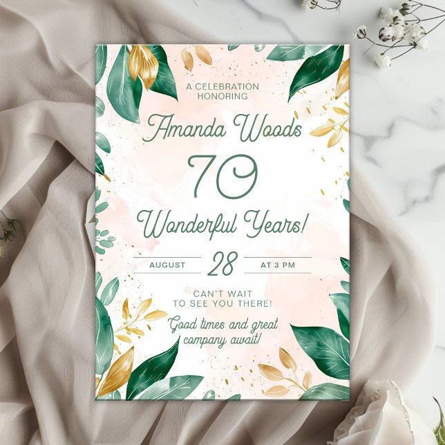 Invitación Elegante celebración de cumpleaños 70 Verdant (Subido por el creador)