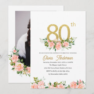 Invitación Elegante Celebración de Cumpleaños 80 AñOS Acuarel