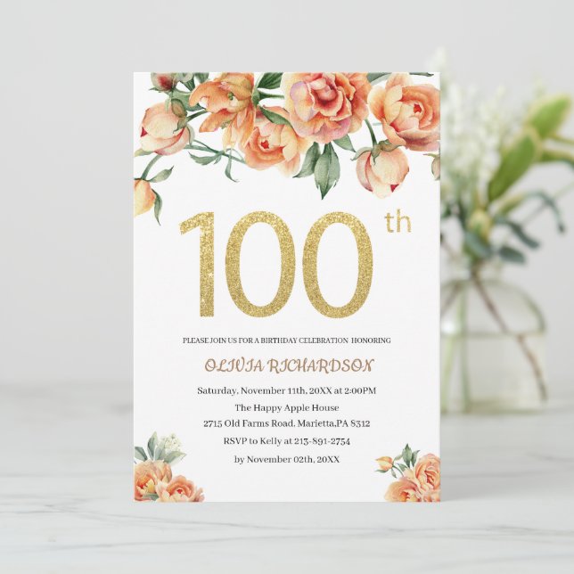 Invitación Elegante celebración de cumpleaños acuarela floral (Anverso de pie)