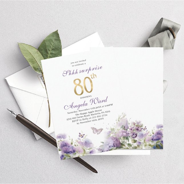 Invitación Elegante celebración de cumpleaños acuarela violet (Subido por el creador)