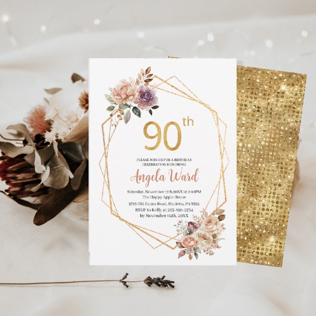 Invitación Elegante celebración de cumpleaños beige floweInvi (Subido por el creador)