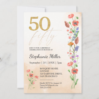 Invitación Elegante celebración de cumpleaños con flores silv