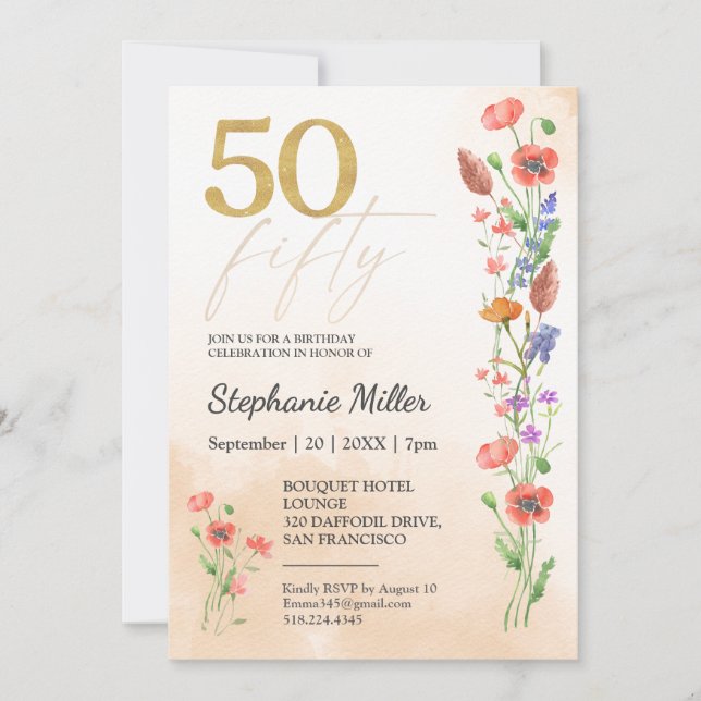 Invitación Elegante celebración de cumpleaños con flores silv (Anverso)