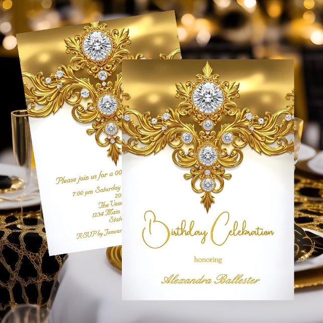 Invitación Elegante celebración de cumpleaños Diamantes de Or (Subido por el creador)