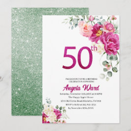 Invitación Elegante celebración de cumpleaños floral brillo
