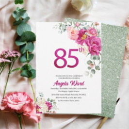 Invitación Elegante celebración de cumpleaños floral brillo