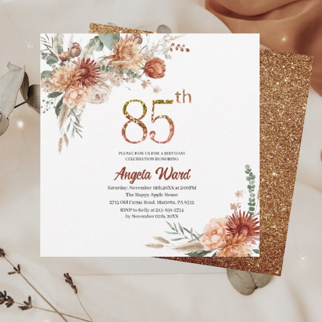 Invitación Elegante celebración de cumpleaños floral terracot (Subido por el creador)