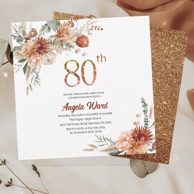 Invitación Elegante celebración de cumpleaños floral terracot (Subido por el creador)
