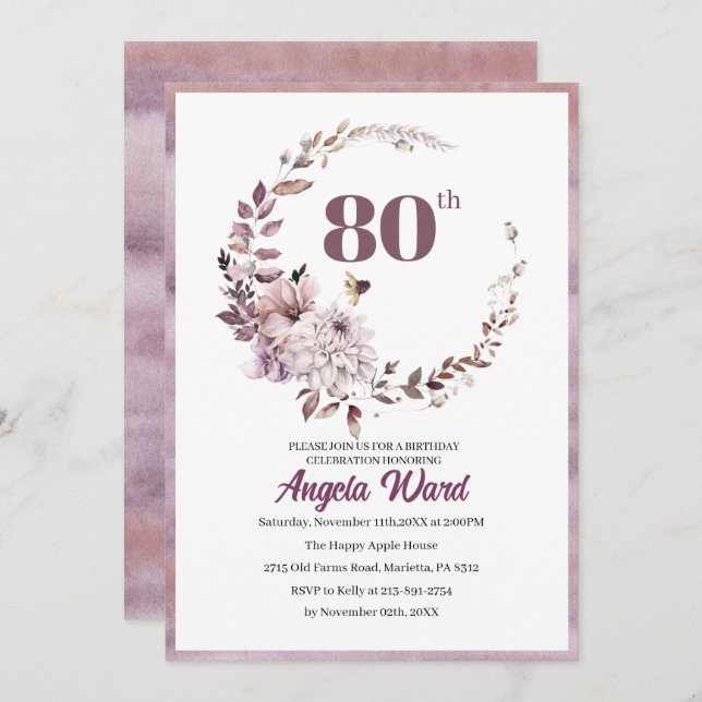 Invitación Elegante celebración de cumpleaños  flores brillan (Anverso / Reverso)
