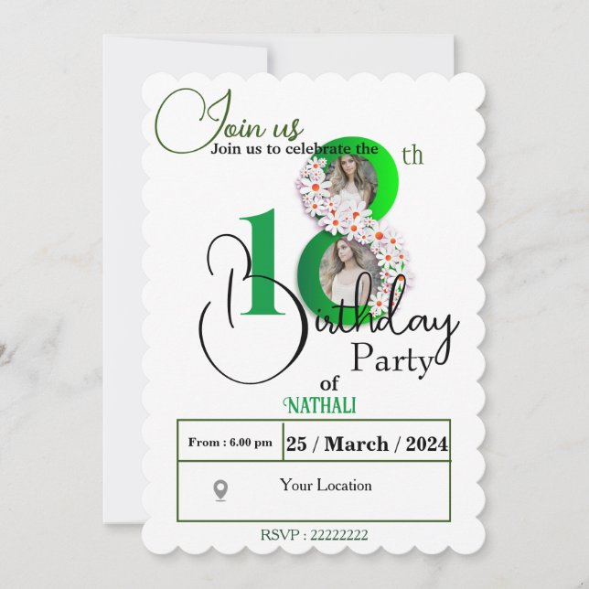 Invitación Elegante celebración de cumpleaños número 18 (Anverso)