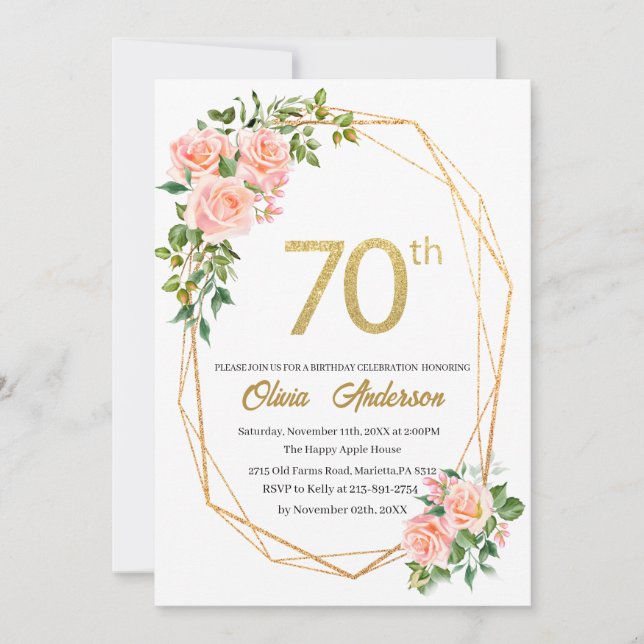 Invitación Elegante celebración de cumpleaños número 70, Wate (Anverso)