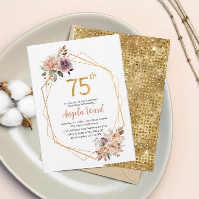 Invitación Elegante celebración de cumpleaños purpurina de fl (Subido por el creador)