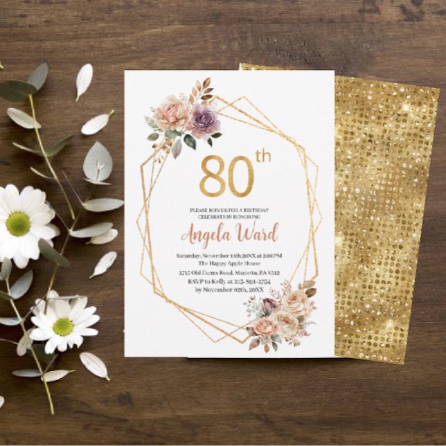 Invitación Elegante celebración de cumpleaños purpurina de fl (Subido por el creador)